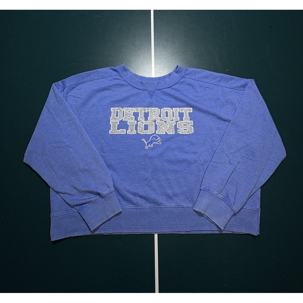 Detroit Lions‎ Crewneck Sweatshirt Women's XL Cropped Fit Blue Gray Logo NFL